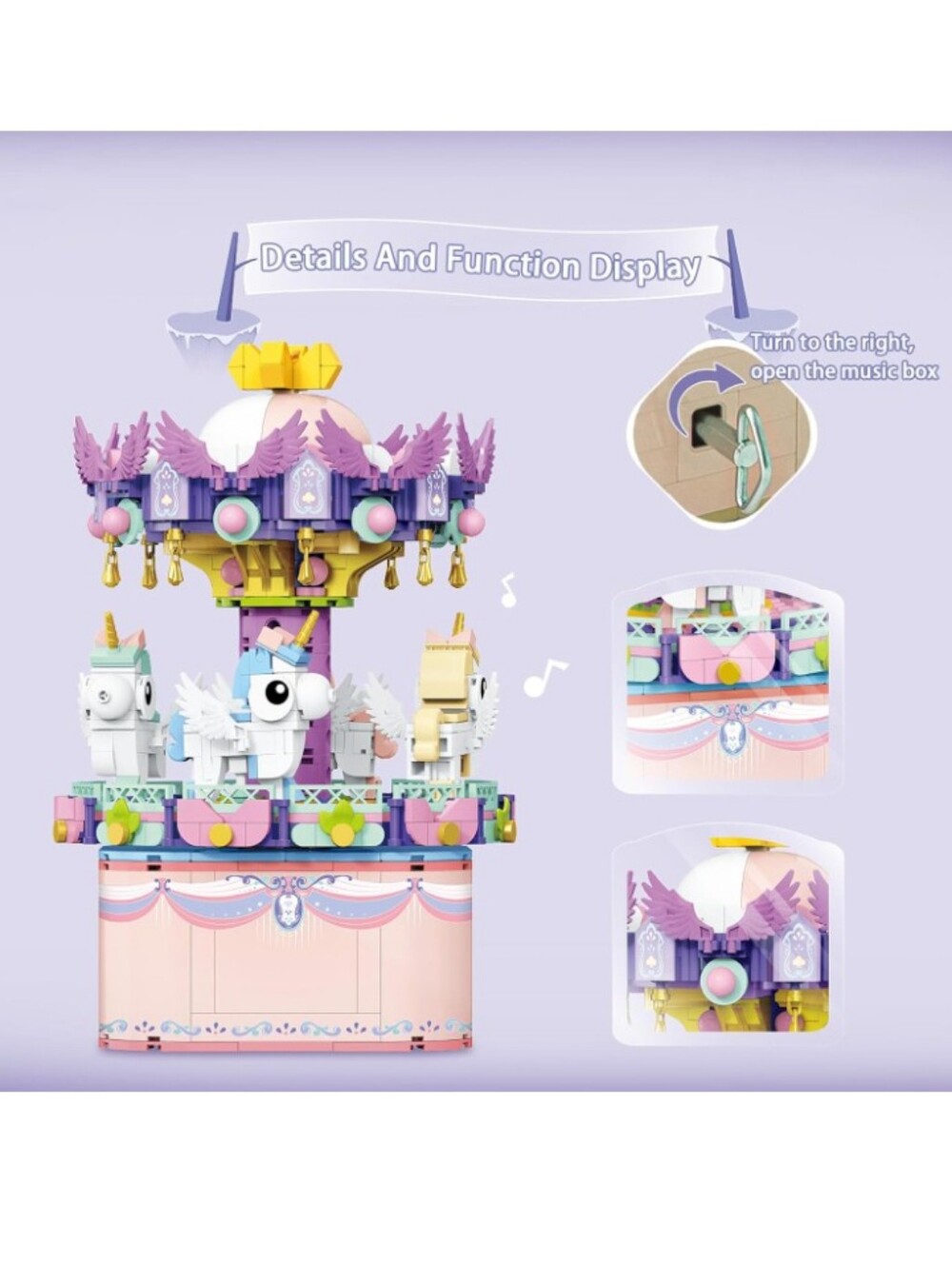 Rotating Carousel Music Box Building Blocks 874pcs DIY STEM Toy  NEW No Box